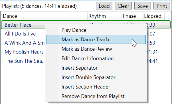 PlaylistRightClickMarkAsDanceTeach